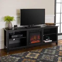 Walker Edison Wren Classic 4 Cubby Fireplace TV Stand for TVs up to 80 Inches, 70 Inch, Black