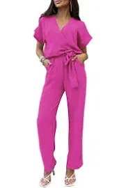 PRETTYGARDEN Women's Casual Wrap V Neck Belted Jumpsuit