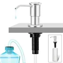 Built-in Soap Dispenser for Kitchen Sink, Soap Dispenser Pump Set w/ 17oz Bottle and 47.2-inch Extension Tube Kit for Dish Detergent - Brushed Nickel, Stainless Steel