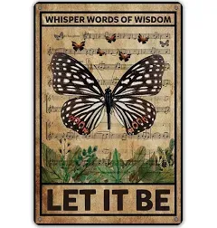 QIONGQI Let It Be The Beatles Metal Tin Sign Wall Decor Retro Whisper Words of Wisdom Butterflies Art Signs for Home Decor Gifts