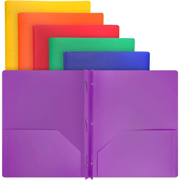 Plastic Folders with Pockets and Prongs, Two Pocket Folder with Brads, 3 Prong F