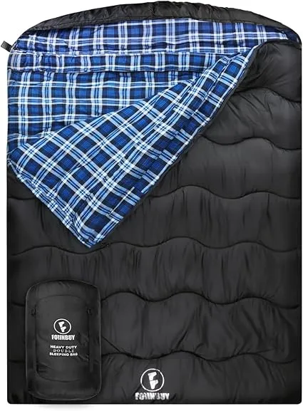 Winter Cotton Flannel Double Sleeping Bag,Queen Size Sleeping Bag for Adults, Cold Weather Waterproof 2 Person Sleeping Bag, Suitable for Couples Family Camping, RV Travel