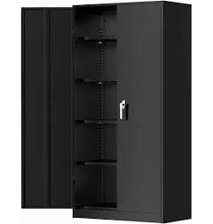 Anwick Locking Metal Storage Cabinet with 2 Doors and 4 Adjustable Shelves, for Office, Garage, Home, Classroom, Shop, Pantry, 72" (Black)