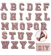 52 Pieces Self Adhesive Chenille Letter Patches Glitter Varsity Letter Patches A-Z Iron On Repair Patches Applique Patches for DIY Shirts Jackets Backpacks Hat (Pink)