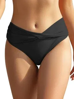 Shekini Women's Ruched Twist Front Bikini Bottoms