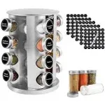 WAYDA Rotating Spice Rack Organizer with 16 Jars, Revolving Seasoning Organizer for Cabinet, Stainless Steel Standing Kitchen Spice Tower for Countertop