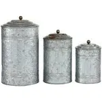 Benzara 38168 Rustic Metal Galvanized Canisters- Set of 3- Canisters 