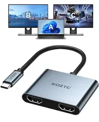 KOZYC USB C to Dual HDMI Adapter 4K@60Hz, Type C to HDMI Splitter Extended Display for MacBook/MacBook Pro Air Dell XPS13/15, Samsung Galaxy S9/s9+