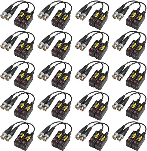 eoere 20 Pairs Passive HD BNC Video Balun Transceiver Transmitter AHD/TVI/CVI/CVBS Cable Connectors for 720P/960P/1080P/3MP/5MP/8MP CCTV Security Cameras