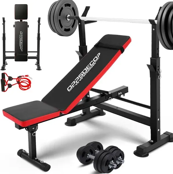 OPPSDECOR 6 in 1 Weight Bench Set with Squat Rack Foldable Adjustable Bench Pres