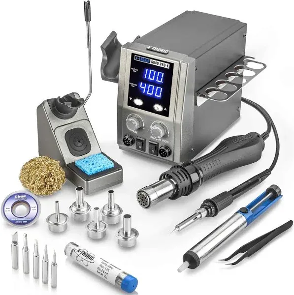 X-Tronic 6040-PRO-X • Platinum Series • 700 Watt • Hot Air Rework Soldering Iron Station • Digital Temp Controls, C/F Func, 0-30 Min Sleep, Auto Cool Down, Mute/Unmute Sound & Patented Nozzle Holder!