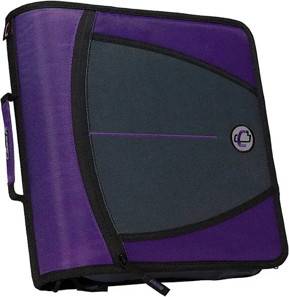 Case-It The Mighty Zip Tab Purple 3-Ring Binder 3&#034; Capacity W/Shoulder Strap