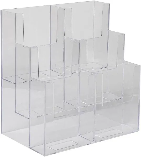 Dazzling Displays Acrylic Stand 3 Tier, 6 Pocket Fits 4 by 9 Material, Trifold Brochure Holder, Countertop Clear Display, Organizer Tray, Rack for Pamphlet, Letters, Folders, Document, Sign, Cards (1)