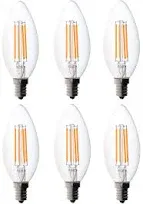 Bioluz LED 4W Filament Candelabra Bulb, E12 Base High Efficiency LED Candle Bulbs, UL Listed, Pack of 6