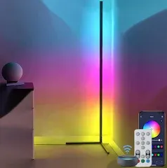 RGB Corner LED Floor Lamp, Corner Floor Lamps, 56&#034; Music Mood Lighting Sync Dimm