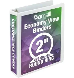 Samsill Economy 2 Inch 3 Ring Binder, Made in The USA, Round Ring Binder, Customizable Clear View Cover, White, (18567)