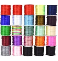 Mandala Crafts Nylon Satin Cord 1mm Rattail Cord Silver String - 100 Yds Nylon Chinese Knotting Cord Rat Tail Silk Cord for Bracelet Necklace Jewelry Making Macrame Trim