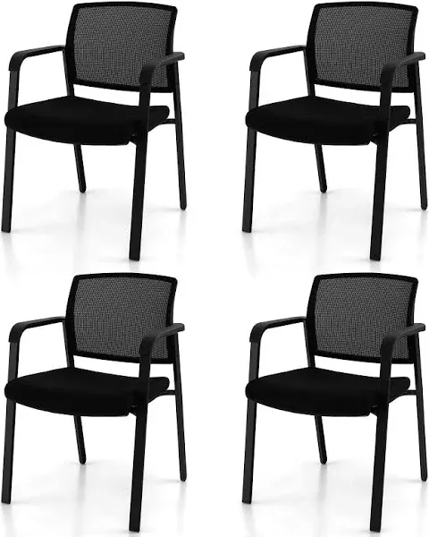 Giantex Reception Room Chair Set - 4-Pack Waiting Room Chairs, Mesh Back Stacking Chairs with Metal Frame & Padded Seat, Lobby Chairs, Guest Chairs with Armrests, Office Chairs No Wheels Set of 4