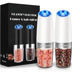 Sweet Alice Gravity Electric Pepper and Salt Grinder Set, Salt and Pepper Mill & Adjustable Coarseness, Battery Powered with LED Light, One Hand