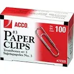 ACCO Smooth Economy Paper Clip - Steel Wire - No. 3 - Silver - 100/Box, 10 Boxes/Pack