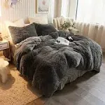 XeGe Plush Shaggy Duvet Cover, Luxury Ultra Soft Crystal Velvet Fuzzy Bedding 1PC, Fluffy Furry Comforter Cover for Bedroom Home Decoration(1 Faux Fur Duvet Cover), Zipper Closure (Twin, Dark Gray)