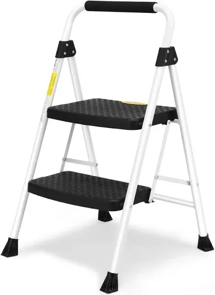 2 Step Ladder, Folding Step Stool for Adults with Handle, Lightweight, Perfect for Kitchen& Household - White