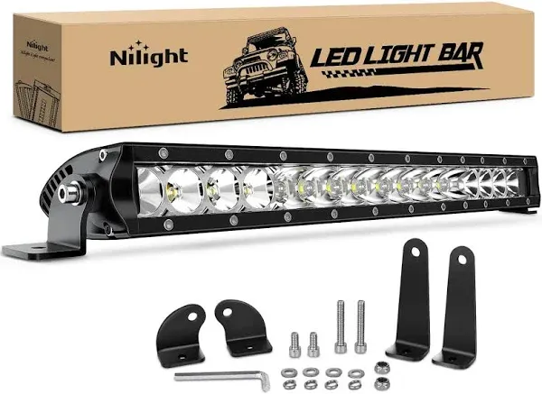 Nilight - 40004C-A LED Light Bar 21inch 100W Spot & Flood Combo Single Row 9000LM Off Road 3D LED Fog & Driving Light Roof Bumper Light Bars for Jeep Ford Trucks Boat , 2 Years Warranty