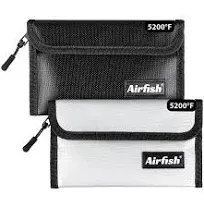 Airfish 2 Pack Fireproof Money Bag, 8 x 5 Inches Fireproof Wallet, Small Fireproof Document Bag, Fireproof Envelope with Zipper, Waterproof Safe Bag Set for Valuables, Jewelry, Cash, Passport, Invoice