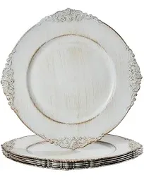 MAONAME Antique Charger Plates, 13" White Plate Chargers with Beaded Rim, Round Chargers for Dinner Plates, Plastic Charger for Party, Wedding