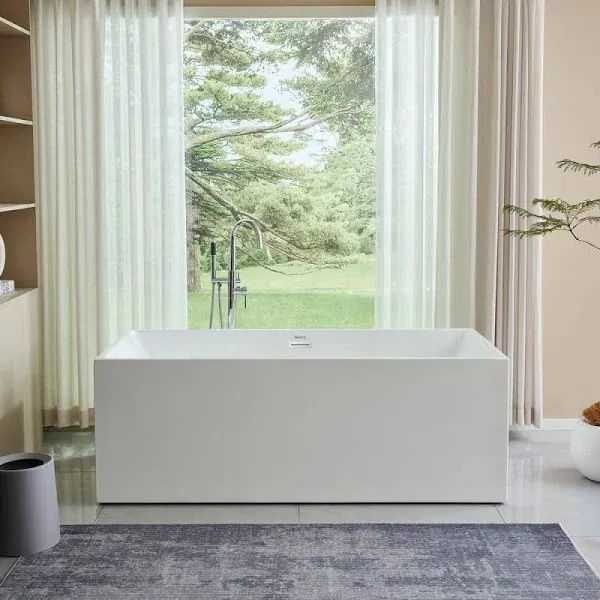 67 in. Acrylic Flatbottom Non-Whirlpool Bathtub in Glossy White with Polished Gold Drain