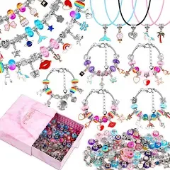 Mckanti 150 Pieces Charm Bracelet Making Kit for Girls, Charm Bracelets Jewelry Making Kit with Beads Bracelets Charms Necklace DIY Crafts Gifts Set F