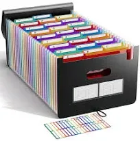 26 Pockets Accordian File Organizer Keeper/Expandi<wbr/>ng Filling Box Letter A4 Si...