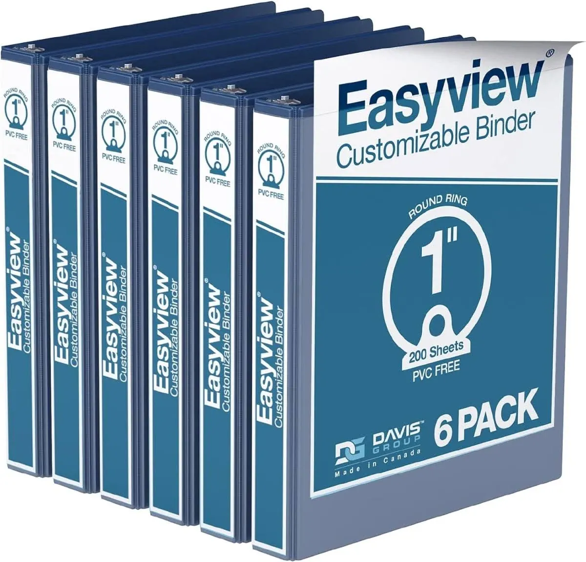 Easyview Premium Round Ring Customizable View Binder (6 Pack) Royal Blue / 1 inch