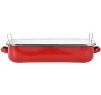 Martha Stewart Thayer 18" Enamel On Steel Roaster Pan w/Stainless Steel Rack - Red