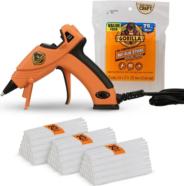 Gorilla Dual Temp Mini Hot Glue Gun Kit with 75 Hot Glue Sticks