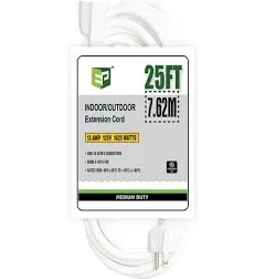 EP 25 Ft Outdoor Extension Cord - 16/3 SJTW White Electrical Cable with 3 Prong Grounded Plug, UL Listed