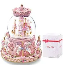 Carousel Horses Music Box Gift Color Changing Lights Unicorn Snow Globe for W...