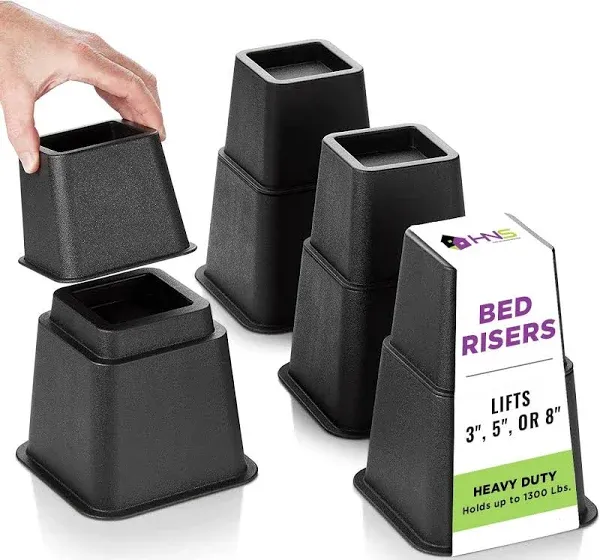 Adjustable Bed Risers 3-5-8&#034; Heavy Duty Furniture Lifts Supports 1300 lbs, 4 Pac