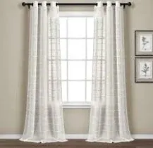 Lush Decor White Farmhouse Textured Grommet Sheer Window Curtain Set (84&#034; x 38&#034;)