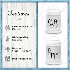 Salt and Pepper Shakers set Farmhouse Kitchen Decor Ceramic Salt Shaker -Whit...