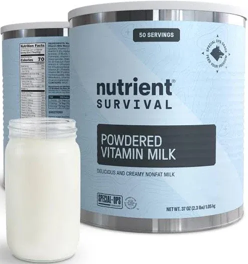 Nutrient Survival Vitamin Powdered Milk, Freeze Dried Prepper Supplies & Emergency Food Supply, 21 Essential Nutrients, Soy & Gluten Free, Shelf Stable Up to 25 Years, One Can, 60 Servings