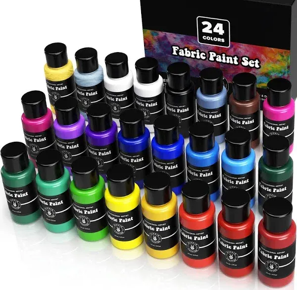 Permanent Fabric Paint for Clothes 24 Colors Bulk Kit for Upholstery Outdoor ...