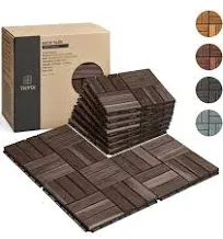 10 Pcs Interlocking Deck Tiles 12" x 12", Patio Flooring Outdoor Waterproof, Acacia Wood Tiles All Weather, Floor Tiles for Balcony, Backyard, Indoor and Outdoor use… (Dark Brown)