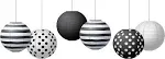 Black & White 8" Hanging Paper Lanterns