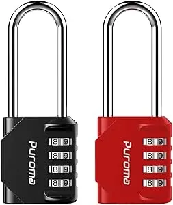 Puroma 2 Pack 2.6 Inch Long Shackle Combination Lock 4 Digit Outdoor Waterproof Padlock for School Gym Locker, Sports Locker, Fence, Gate, Toolbox, Case, Hasp Storage (Red & Black)