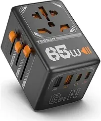 TESSAN 65W Universal Travel Adapter with USB Charging, Europe North America UK ...