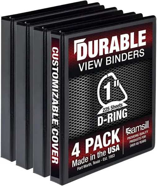 Samsill Durable 3 Ring View Binders, 4 Inch  Assorted Colors , Sizes , Styles 