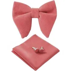 Men's Velvet Solid Pre-tied Bow Tie and Pocket Square Cufflink Set