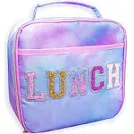 Frog Sac Kids Lunch Bag for Girls, Reusable Insulated Preppy Tie Dye Glitter Varsity Letter Patch Lunch Box for Kids, Cute Soft Back to School Tween