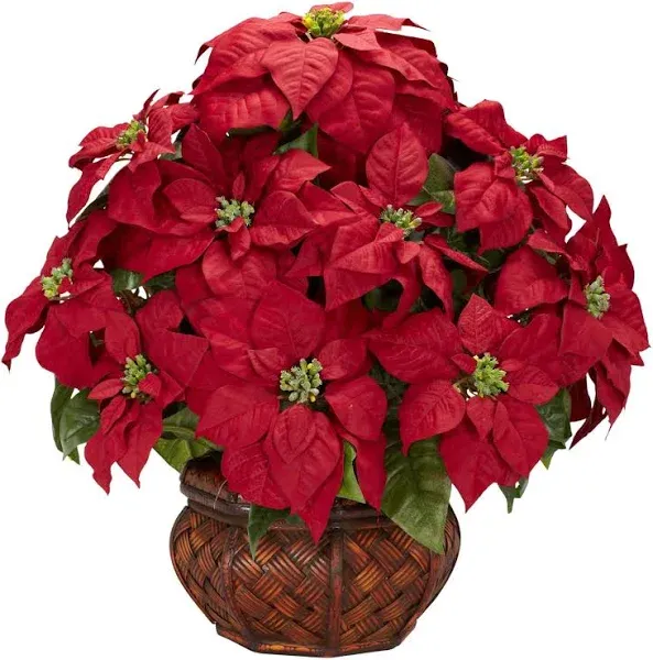 Nearly Natural 1265 22in. Poinsettia with Decorative Planter Silk Arrangement 35" x 12" x 12"